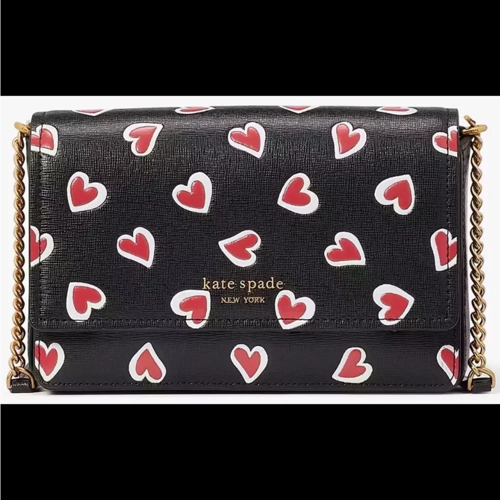 KATE SPADE MORGAN STENCIL HEARTS FLAP CHAIN WALLET CROSSBODY W/DUSTBAG NWT - Picture 6 of 12